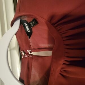 Express Maroon Pleated Top